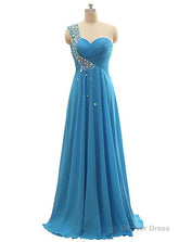 A-Line One Shoulder Pleats Beading Bridesmaid Dress